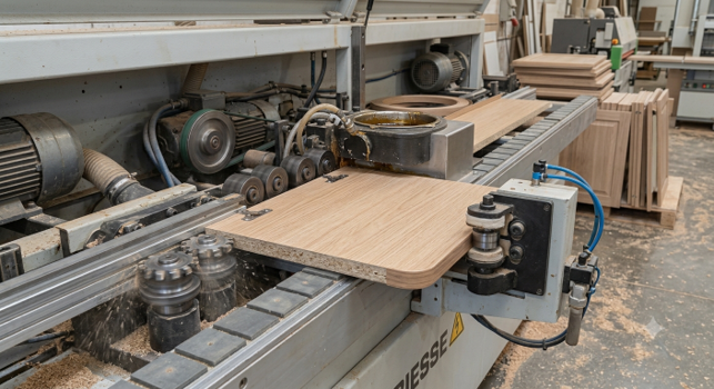 Edge banding machine with premilling and corner rounding